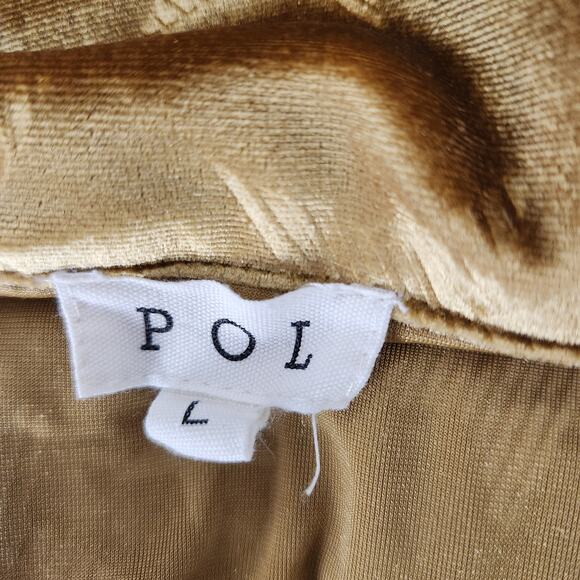 POL Crushed Velvet Gold Star Button Front Puff Long Sleeves Ruched Front Large - Picture 2 of 9